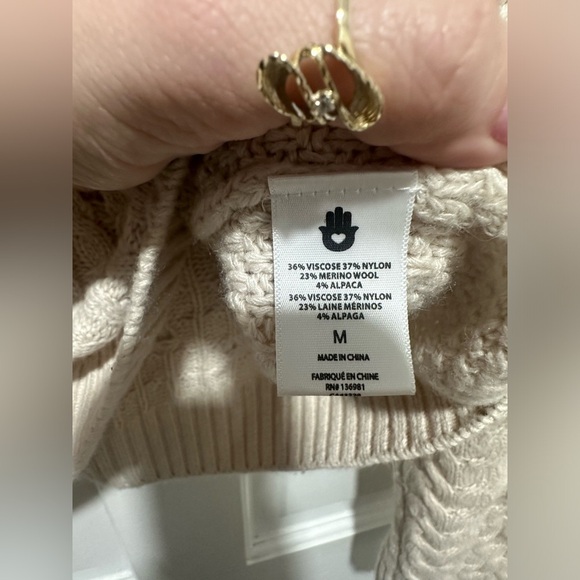 Spiritual Gangster Cream Gemma Cable Knit Fisherman Sweater Size Medium EUC - Picture 6 of 6